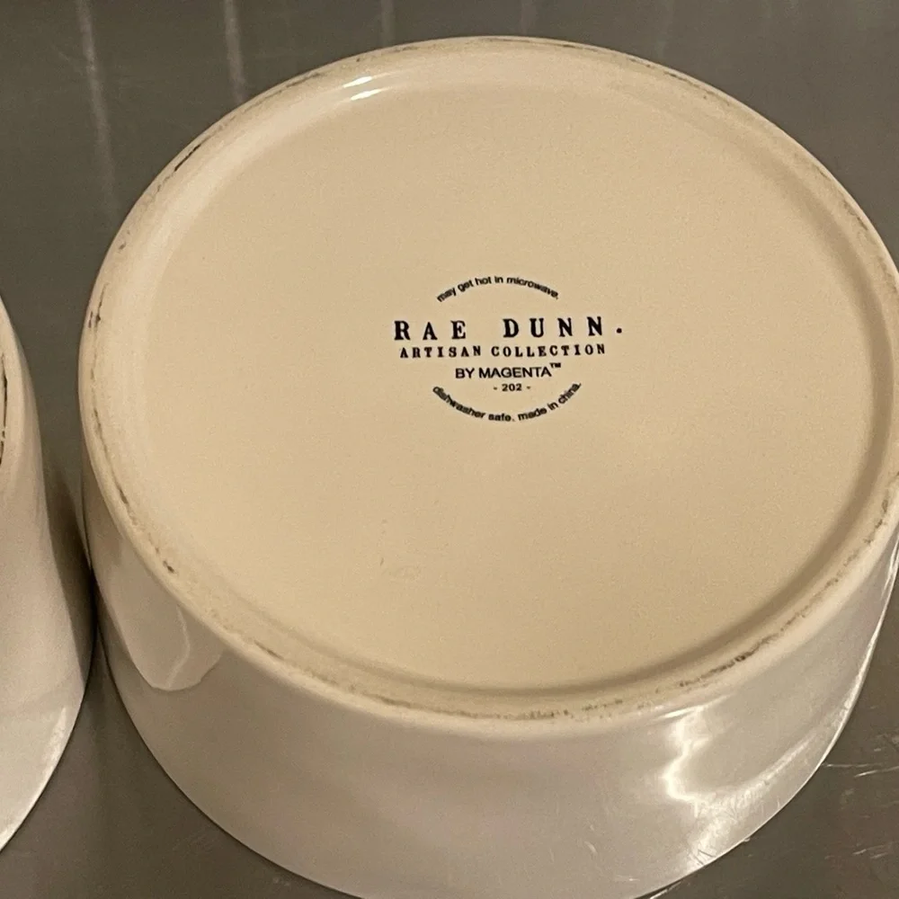 Set of 2 Rae Dunn Cream Ceramic Pet Bowls